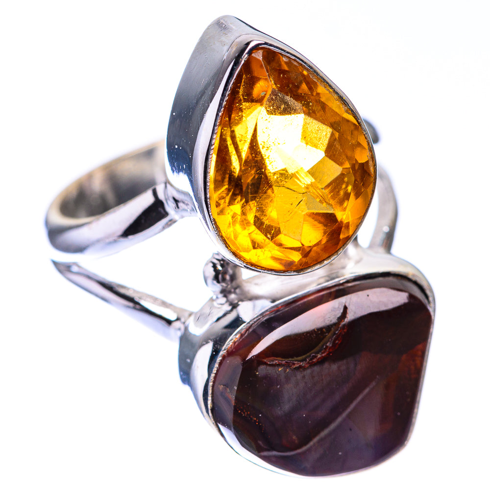 Mexican Fire Agate, Citrine Ring Size 7.25 (925 Sterling Silver) R140737