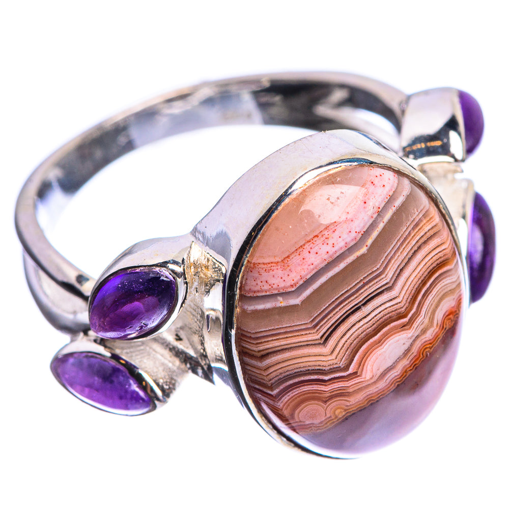 Botswana Agate, Amethyst 925 Sterling Silver Ring Size 8.25