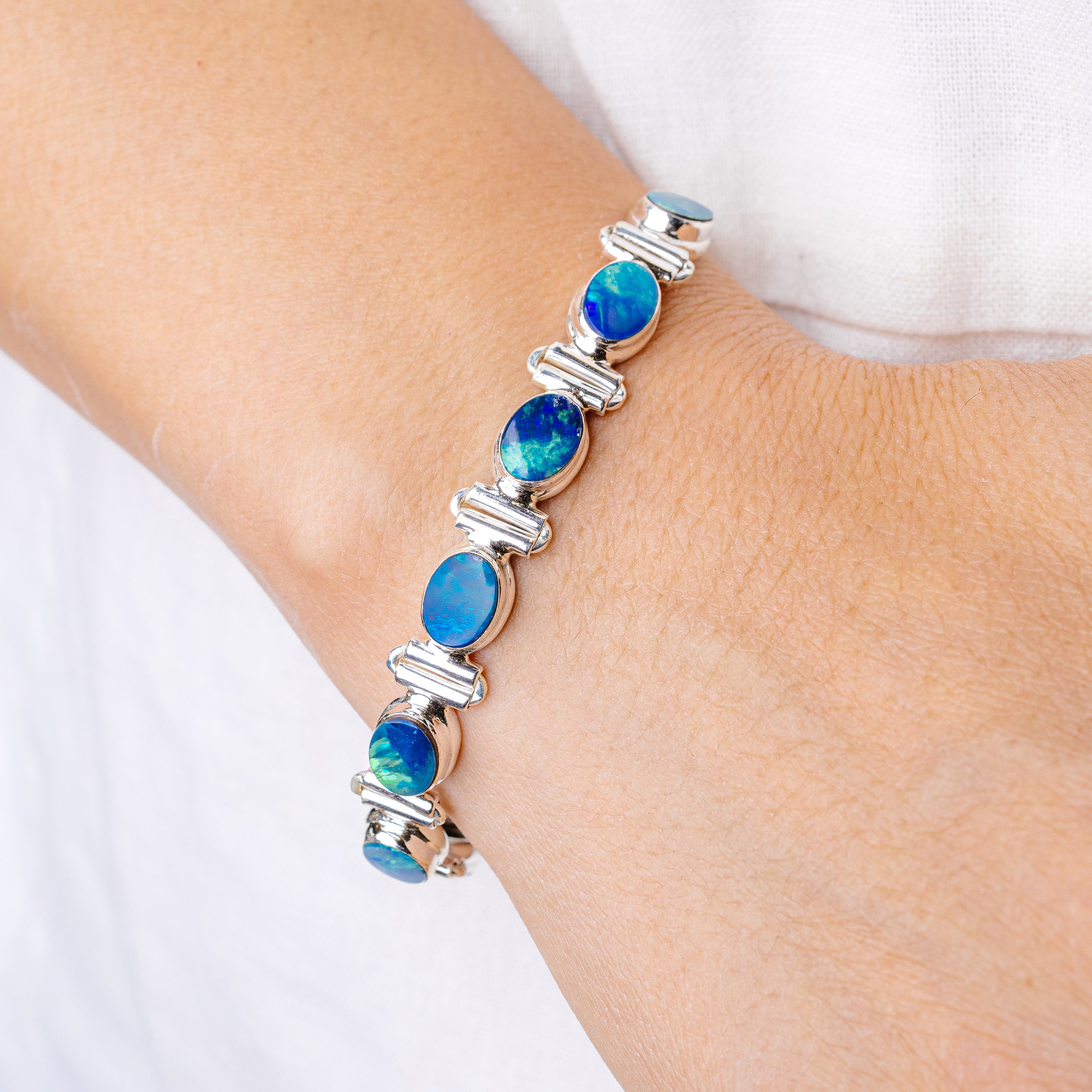 Doublet Opal Bracelet 6 To 8" (925 Sterling Silver) B90411