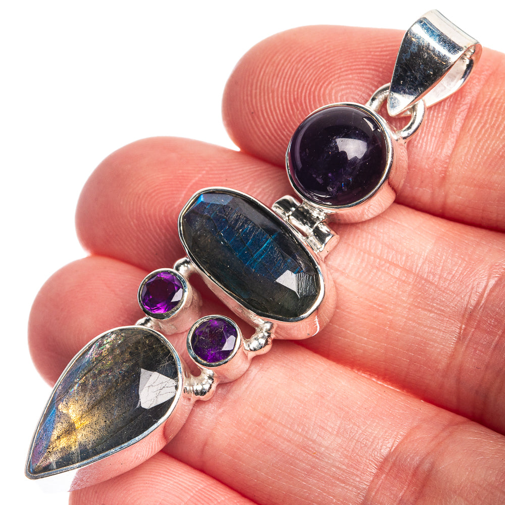 Labradorite, Amethyst Pendant 2 1/8" (925 Sterling Silver) P39738