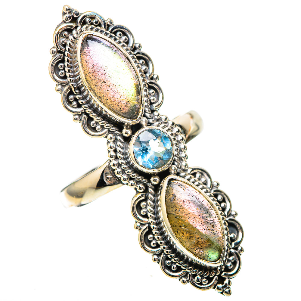 Large Labradorite, Blue Topaz Ring Size 8 (925 Sterling Silver) RING137958