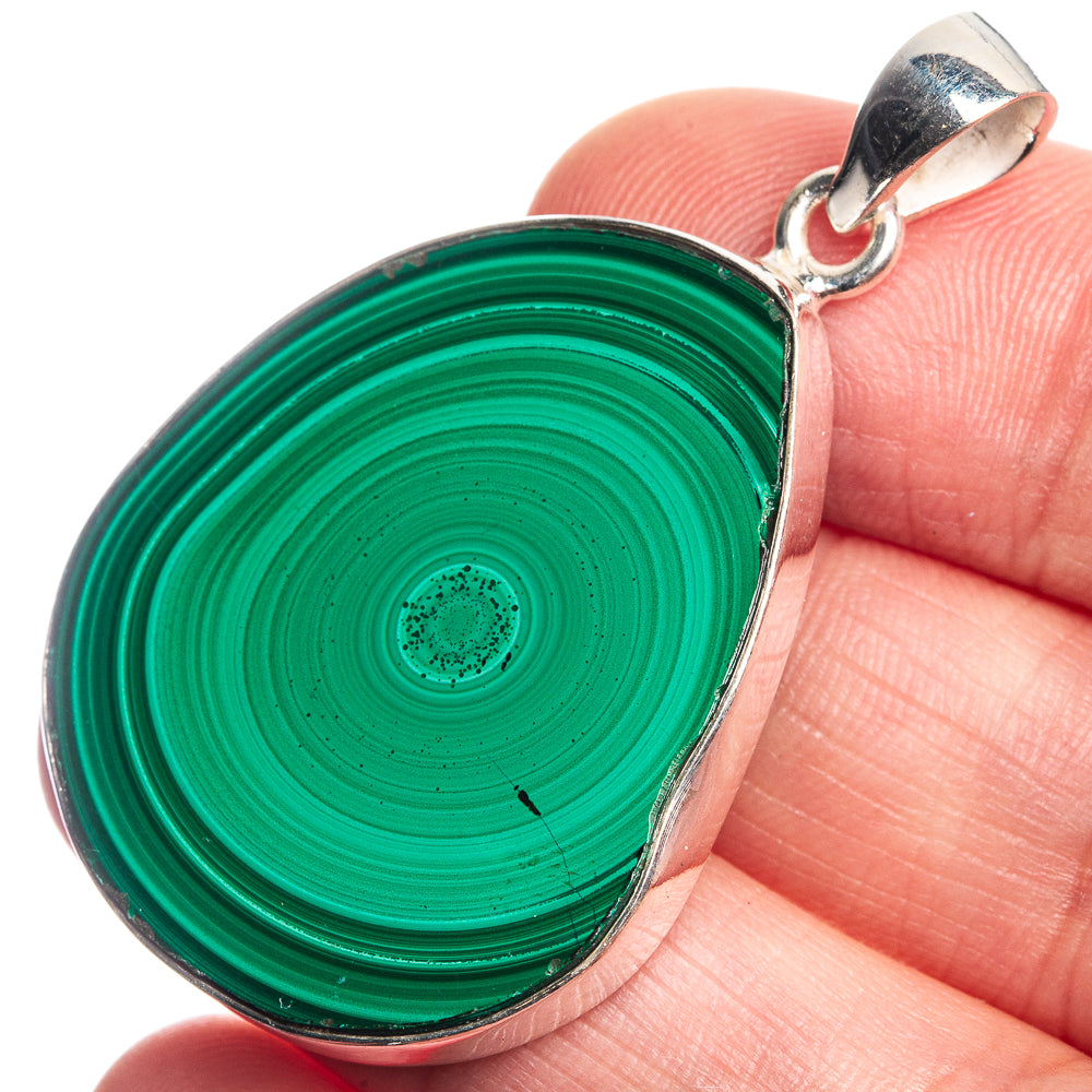 Malachite 925 Sterling Silver Pendant 1 3/4"