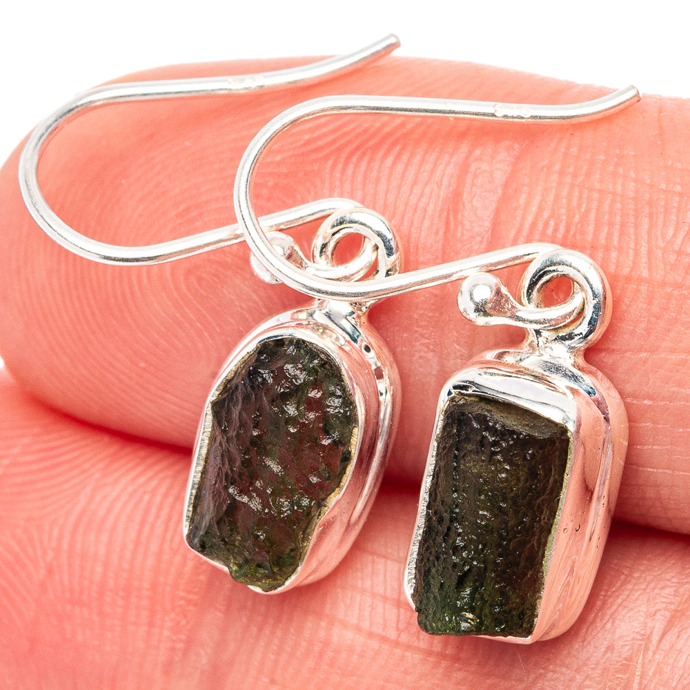 Rare Raw Moldavite Earrings 1 1/8" (.925 Sterling Silver)