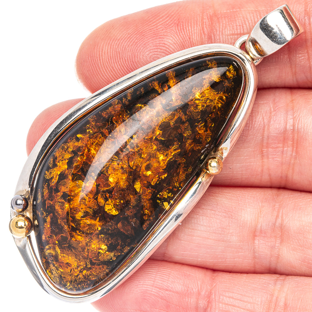 Anasilvercos Baltic Amber Pendant 2 5/8" (925 Sterlnig Silver)