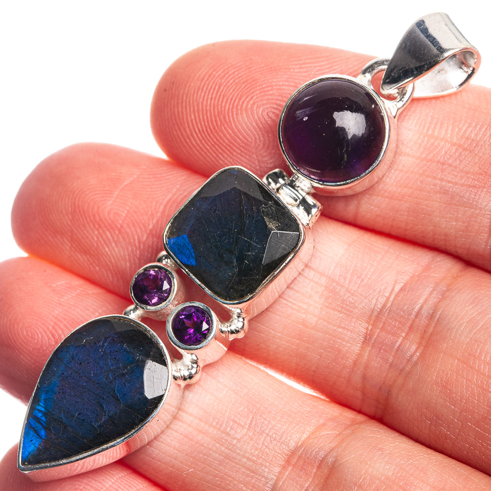 Labradorite, Amethyst 925 Sterling Silver Pendant 2 3/8"