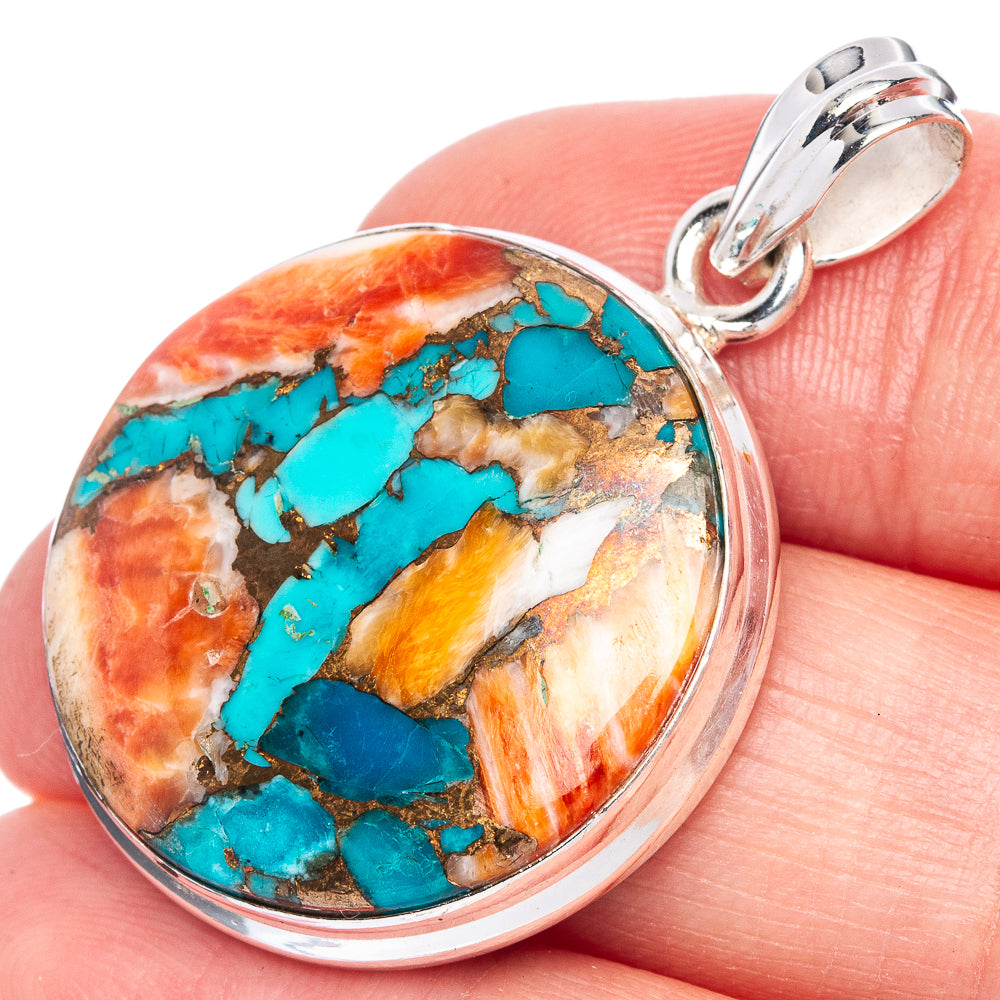 Spiny Oyster Turquoise Pendant 1 1/2" (925 Sterling Silver) P40144