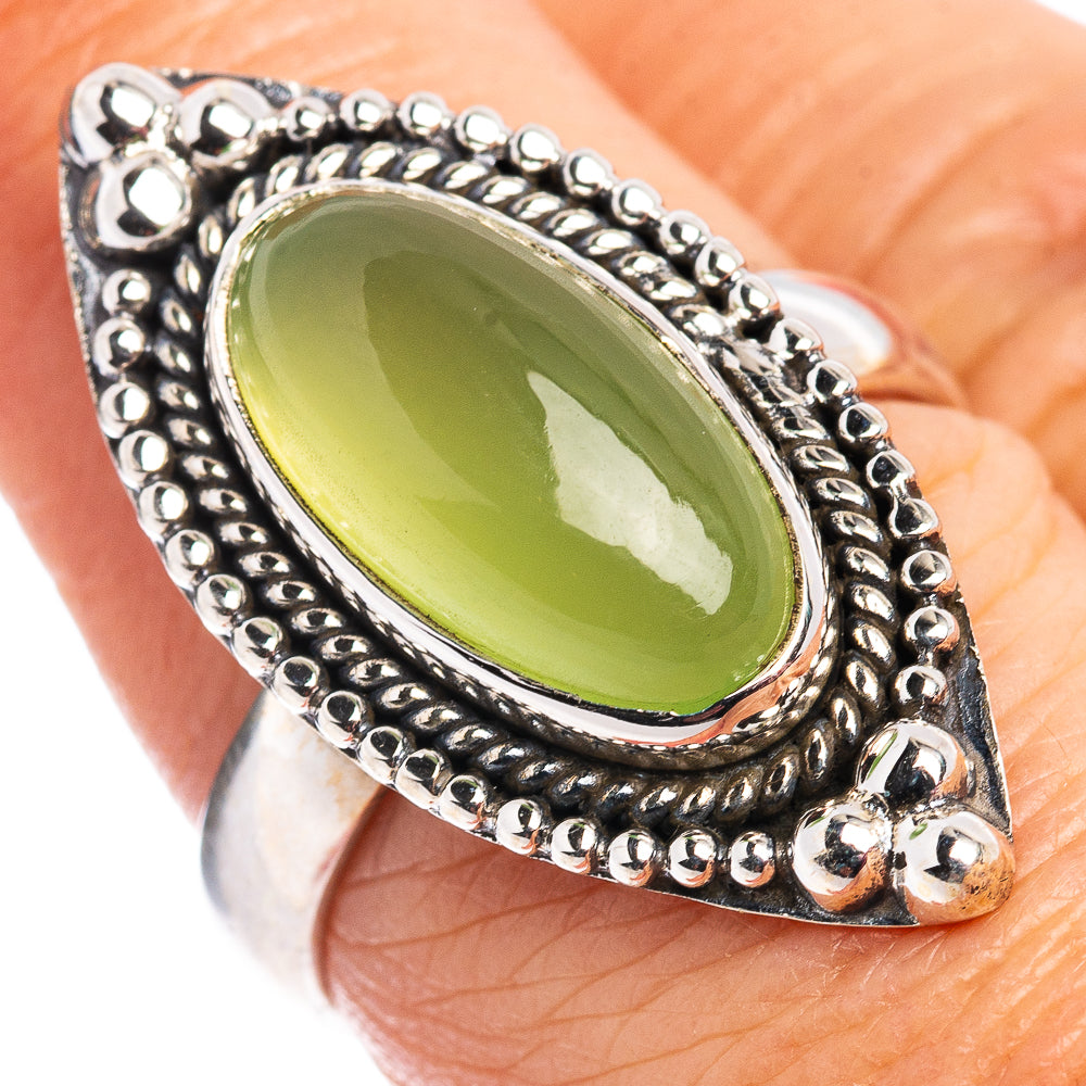 Green Chalcedony Ring Size 7.25 (.925 Sterling Silver)