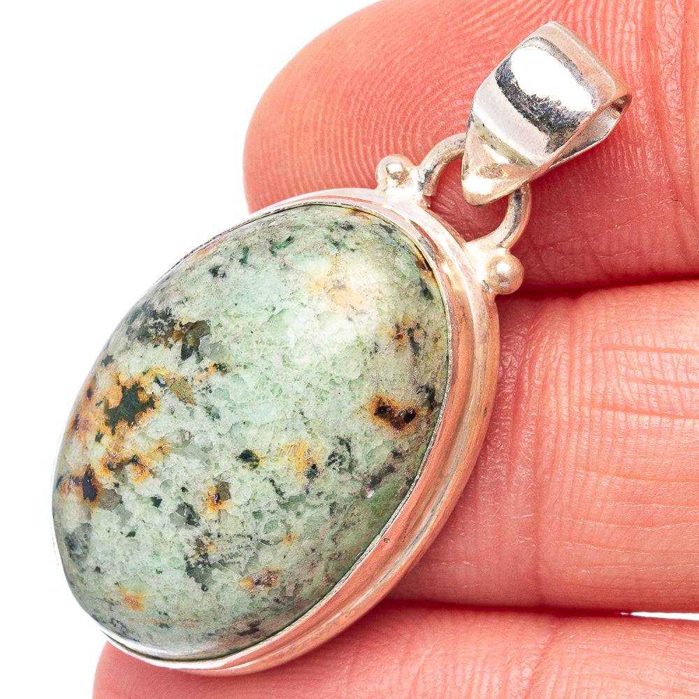 African Turquoise Jasper Pendant 1 3/8" (.925 Sterling Silver)
