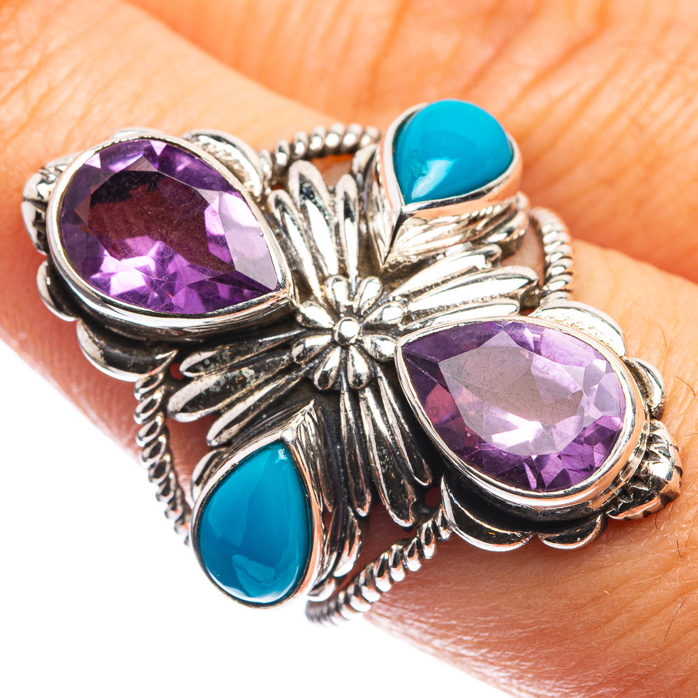 Large Faceted Amethyst, Sleeping Beauty Turquoise Ring Size 7.75 (925 Sterling Silver) R143186