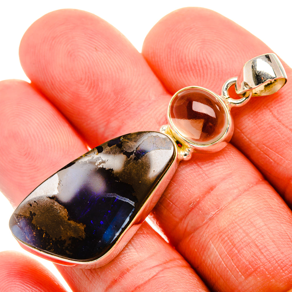 Boulder Opal, Smoky Quartz 925 Sterling Silver Pendant 2" (925 Sterling Silver) PD38416