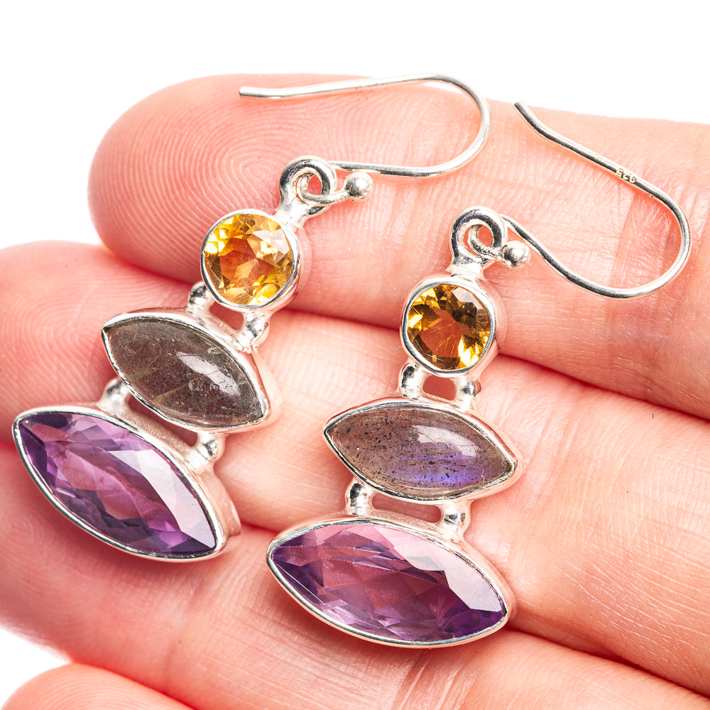 Amethyst, Labradorite, Citrine Earrings 1 5/8" (925 Sterling Silver) E432487
