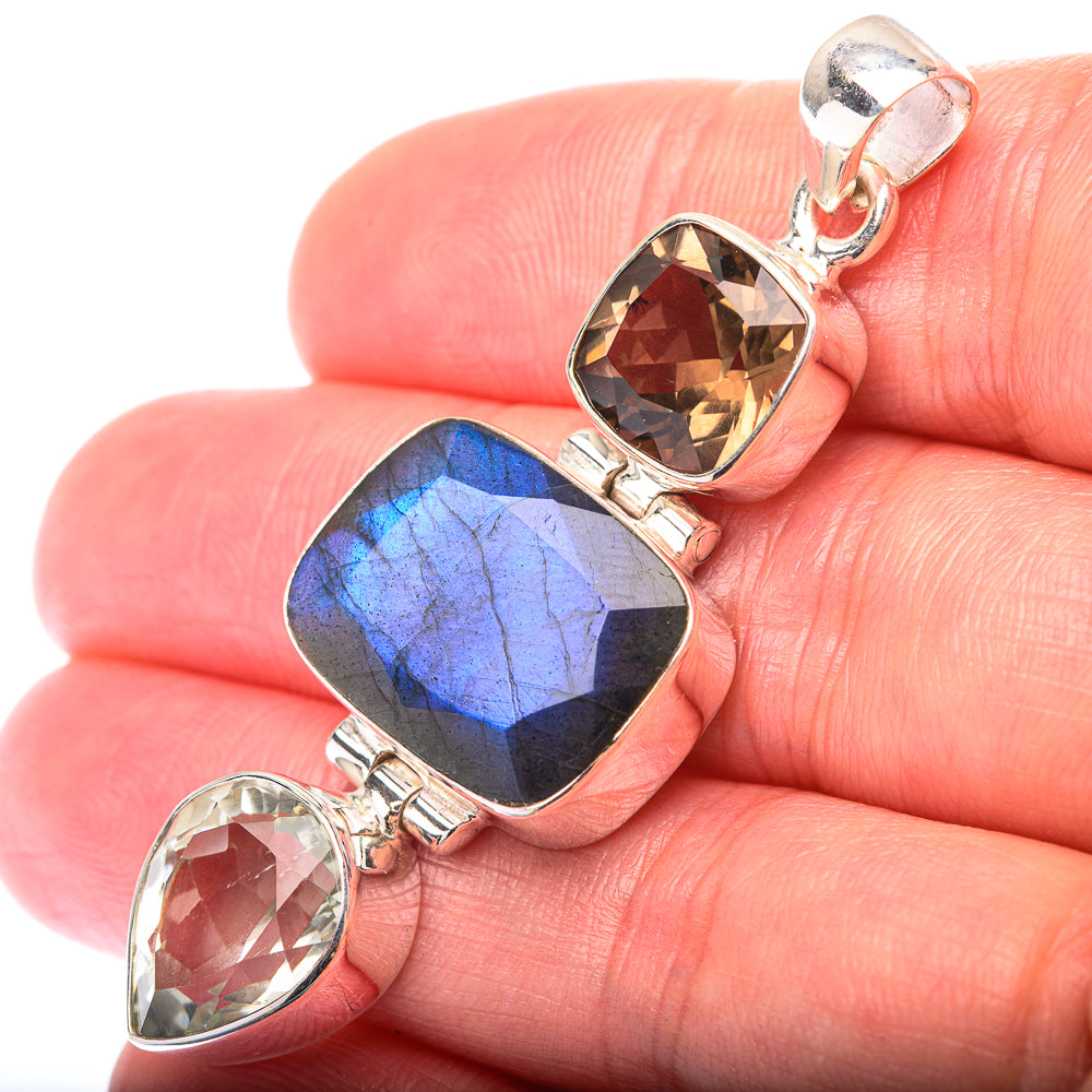 Labradorite, Green Amethyst, Smoky Quartz Pendant 2 1/8" (925 Sterling Silver) PD38592