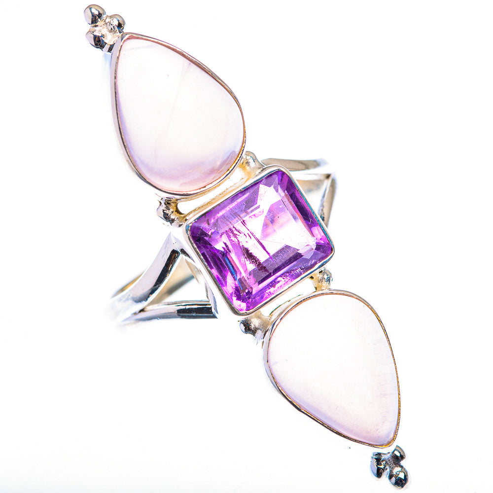 Large Rose Quartz, Amethyst Ring Size 12 (925 Sterling Silver) RING140047
