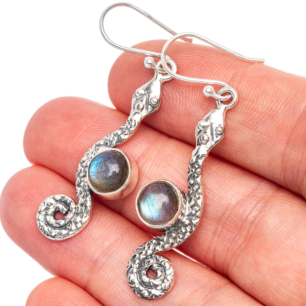 Labradorite Snake Earrings 1 7/8" (925 Sterling Silver) E1306