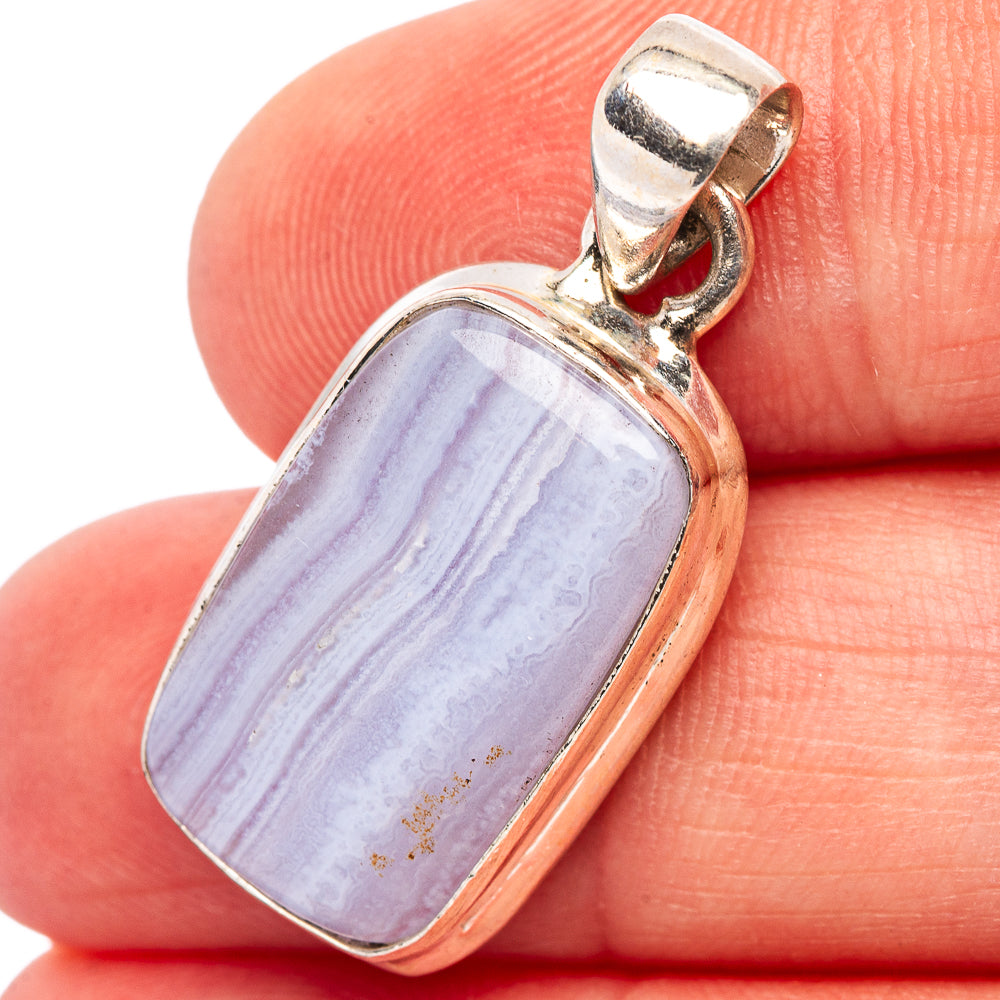 Blue Lace Agate Pendant 1 1/4" (.925 Sterling Silver)