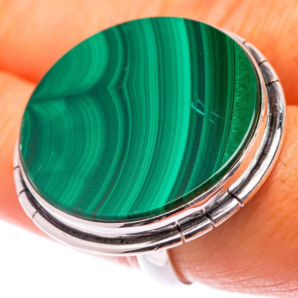 Large Malachite Coin Ring Size 7.5 (925 Sterling Silver) R140999
