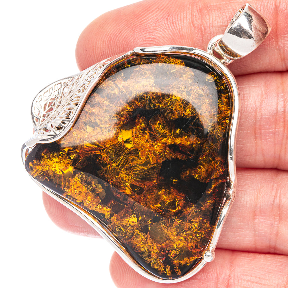 Anasilvercos Baltic Amber Pendant 2 1/8" (925 Sterlnig Silver)