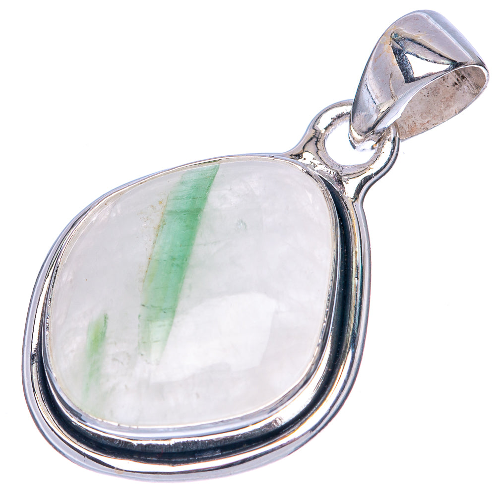 Green Tourmaline In Quartz Pendant 1 1/4" (925 Sterling Silver) P41463
