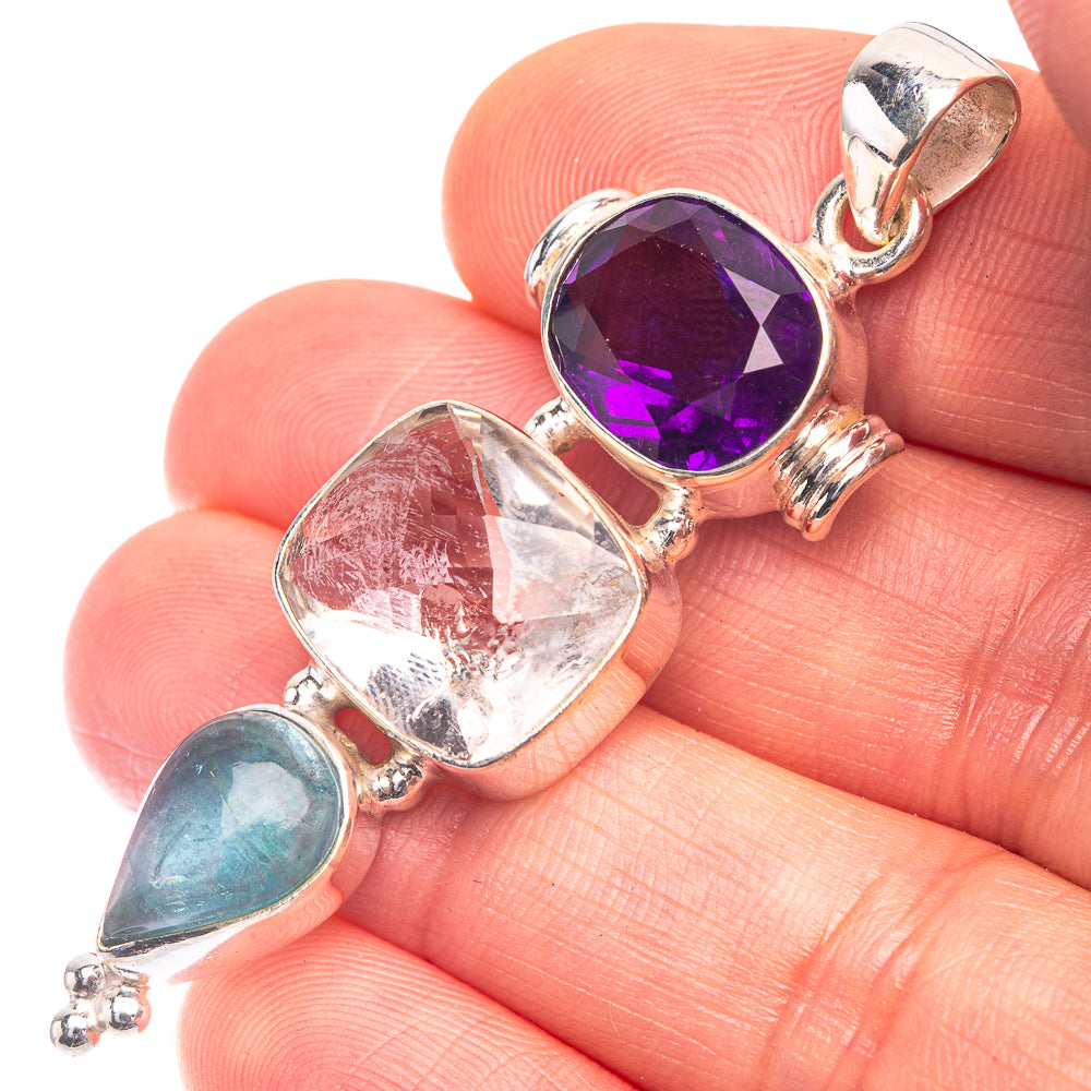 White Quartz, Amethyst, Blue Fluorite Pendant 2 1/8" (925 Sterling Silver) P38698