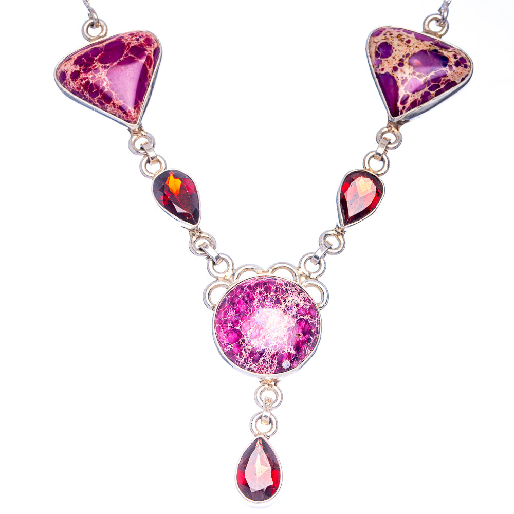 Spider Web Obsidian, Garnet Necklace 17 1/2" (925 Sterling Silver) N90087