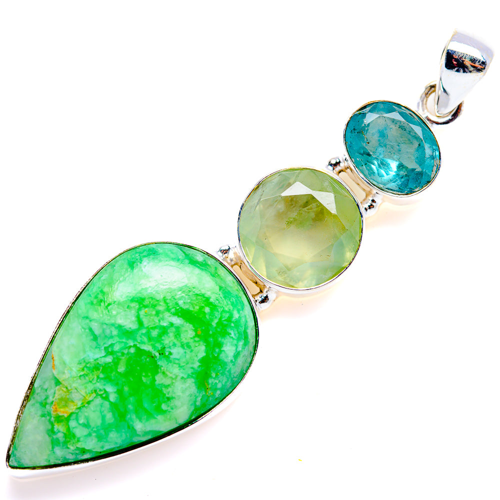 Amazonite, Prehnite, Aquamarine Pendant 2 5/8" (925 Sterling Silver) PD38260