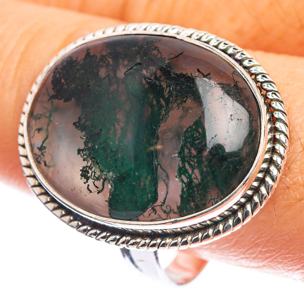 Green Moss Agate 925 Sterling Silver Ring Size 10.75
