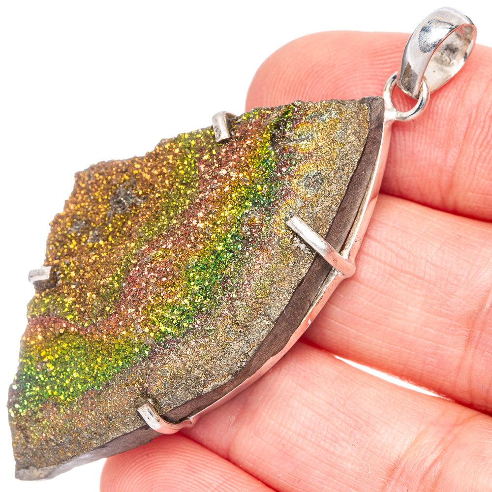 Spectro Pyrite Druzy Pendant 2 3/8" (925 Sterling Silver) P40047