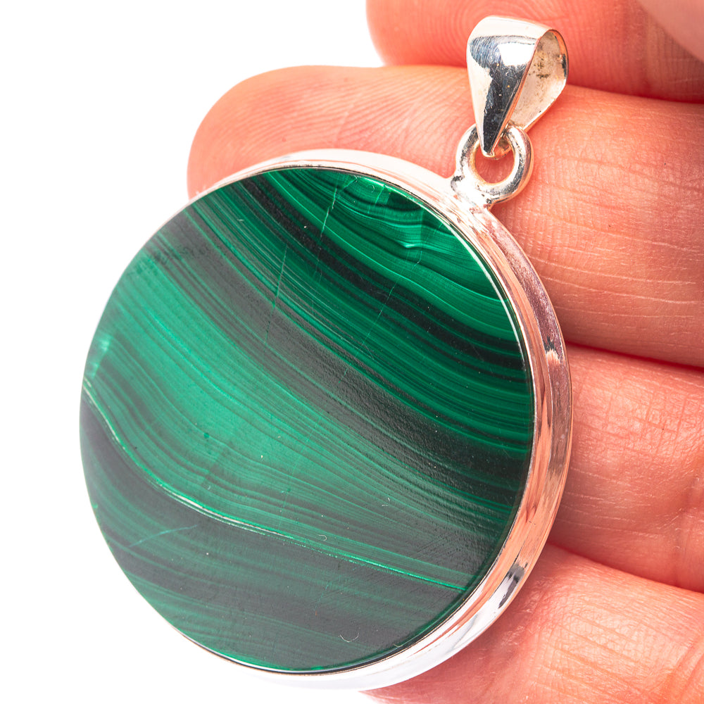 Malachite Coin 925 Sterling Silver Pendant 1 3/4" (925 Sterling Silver) PD38639