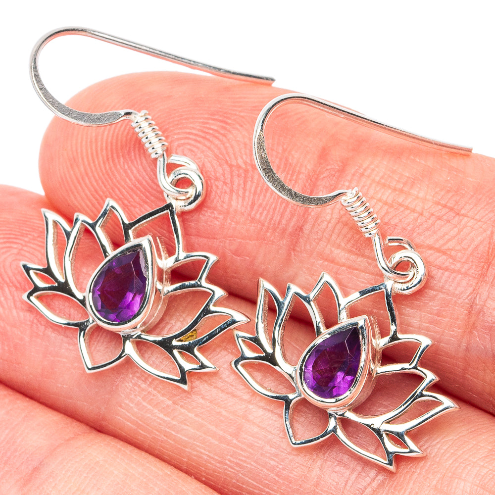 Premium Amethyst Lotus Earrings 1 1/4" (925 Sterling Silver) E2732