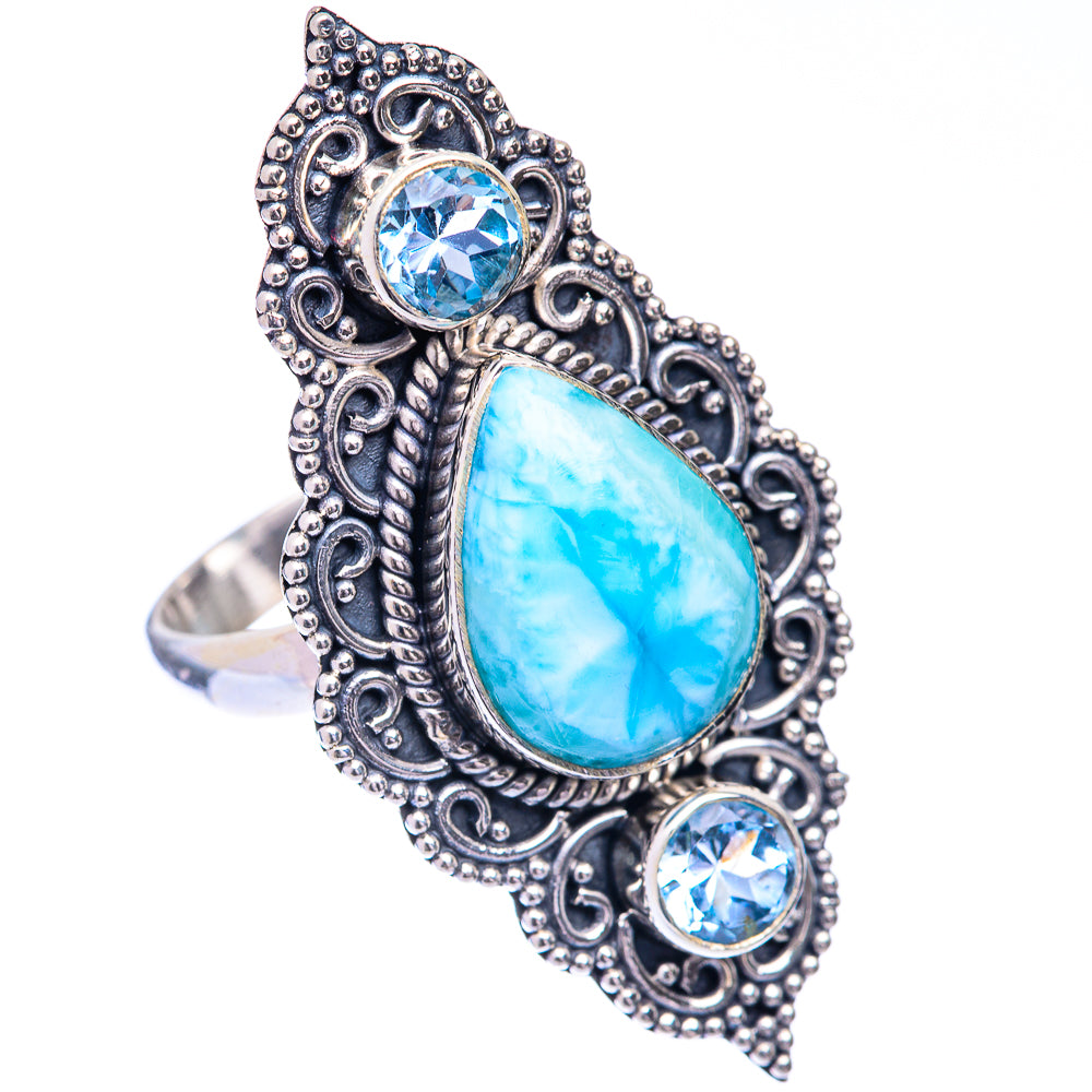 Large Larimar, Blue Topaz Ring Size 9.75 (925 Sterling Silver) R140996