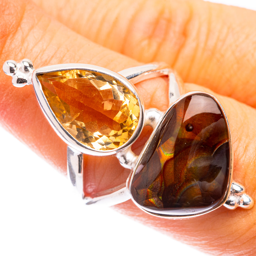 Large Mexican Fire Agate, Citrine Ring Size 8 (925 Sterling Silver) R141620