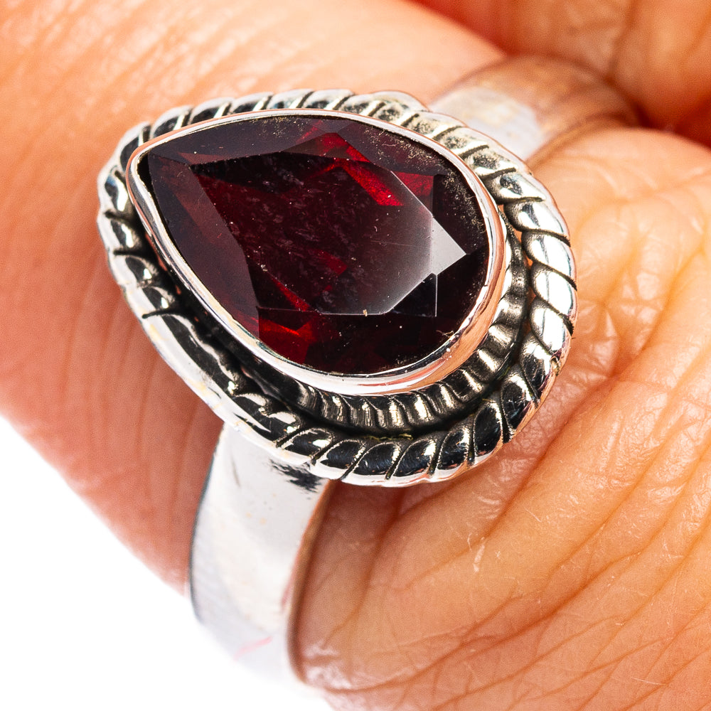 Faceted Garnet Ring Size 6.75 (.925 Sterling Silver)