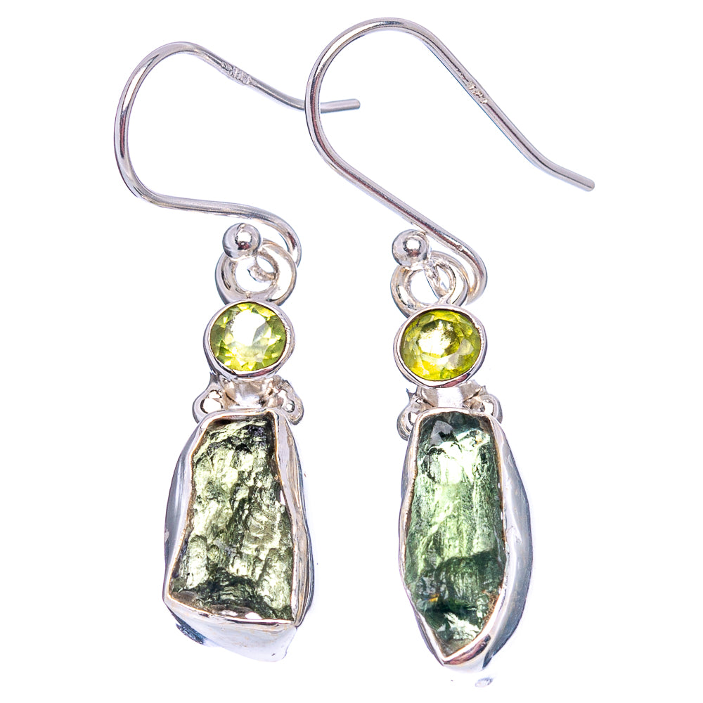 Rare Moldavite Earrings 1 1/2" (.925 Sterling Silver)