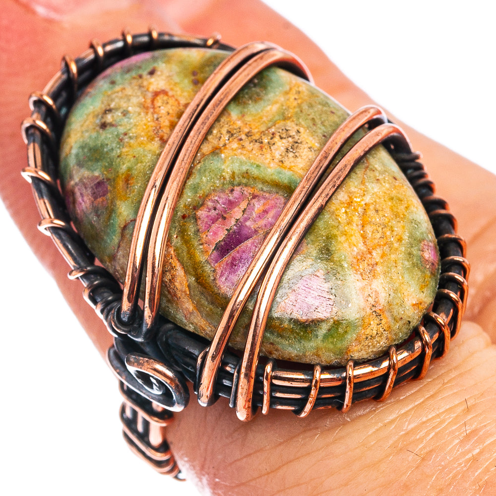 Ruby Fuchsite Wire Wrap Ring Size 5.25 (Oxidized Copper)
