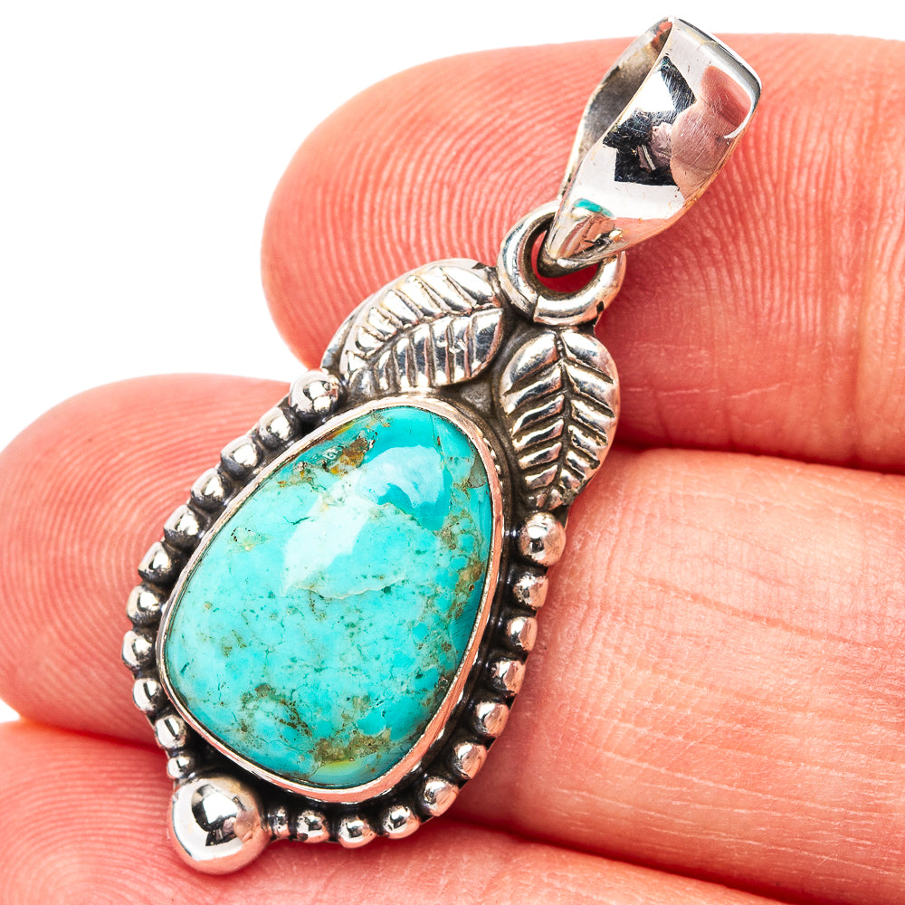 Native Style Mohave Turquoise Leaf Pendant 1 3/8" (.925 Sterling Silver)