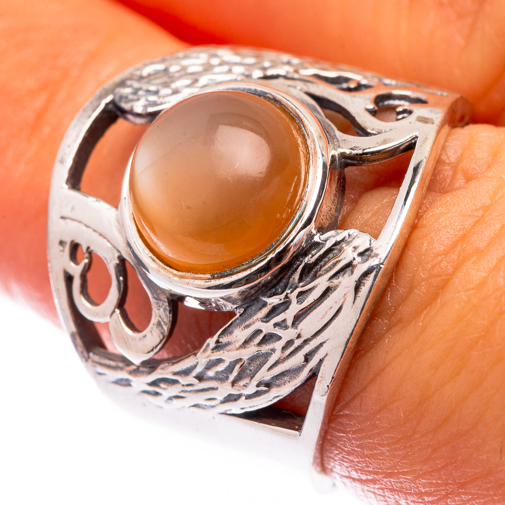 Peach Moonstone Ring Size 7 (925 Sterling Silver) R140686