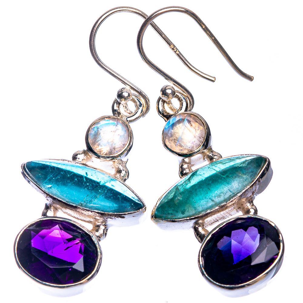 Amethyst, Aquamarine, Rainbow Moonstone Earrings 1 5/8" (925 Sterling Silver) E432676
