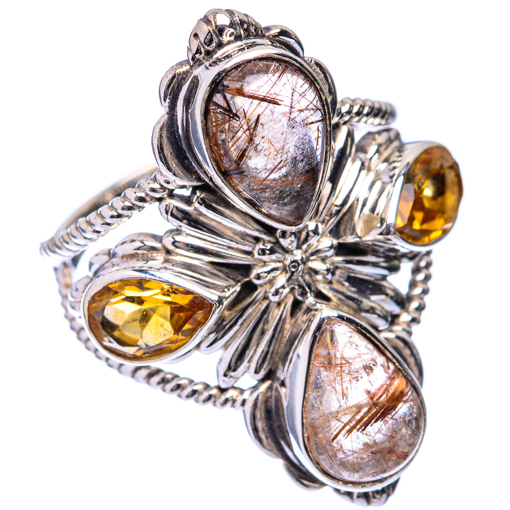 Large Rutilated Quartz, Citrine Ring Size 9 (925 Sterling Silver) R141604