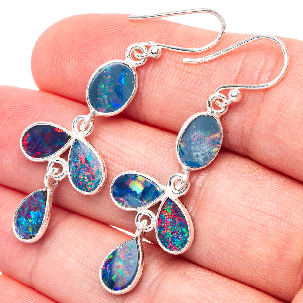 Rare Doublet Opal Earrings 1 3/4" (925 Sterling Silver) E1657