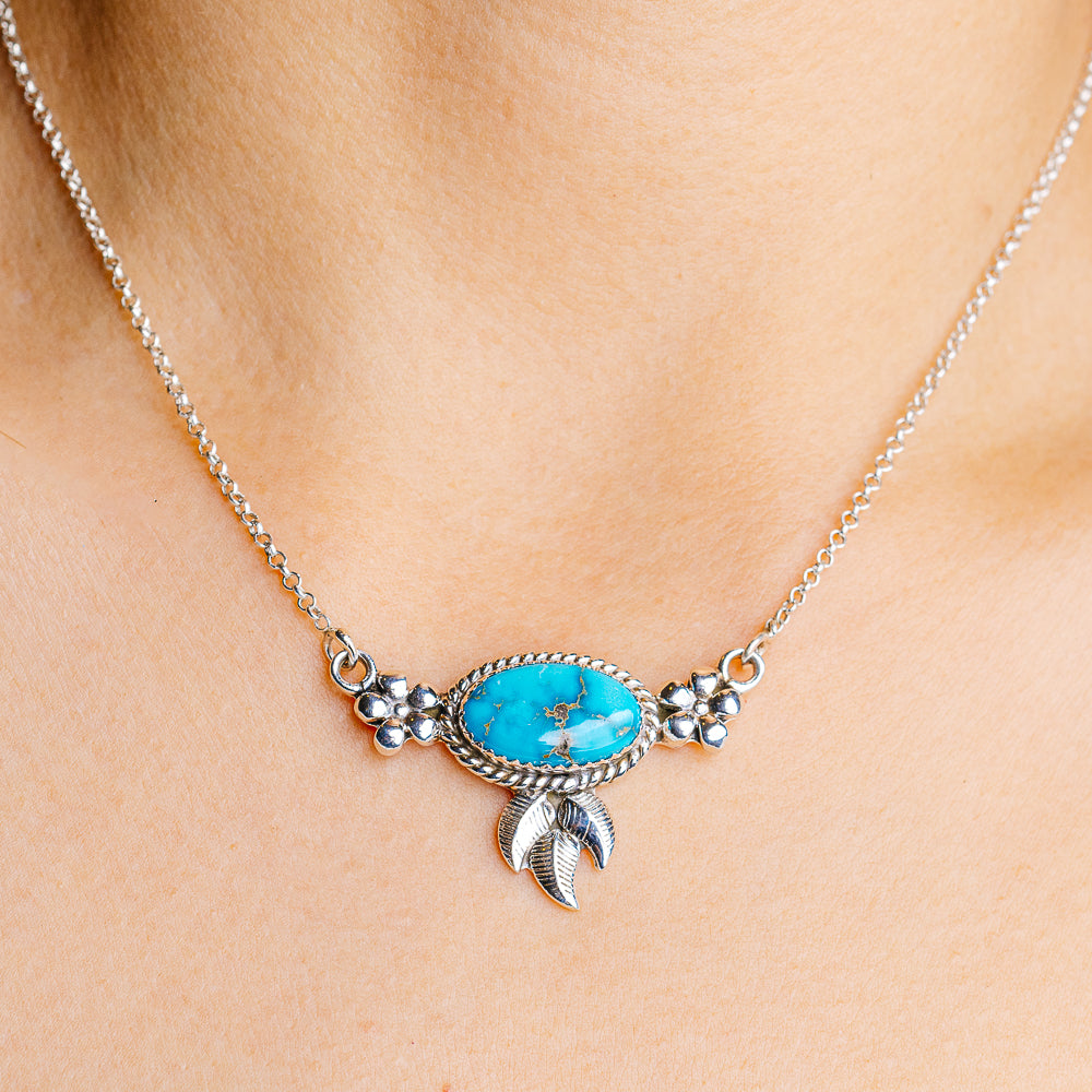 Sonoran South Hill Turquoise Native Style Necklace 16 to 18" (.925 Sterling Silver)