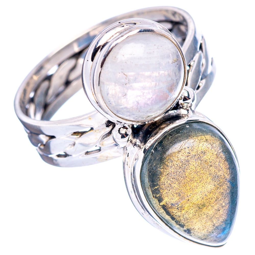 Labradorite, Rainbow Moonstone Ring Size 8.75 (.925 Sterling Silver)
