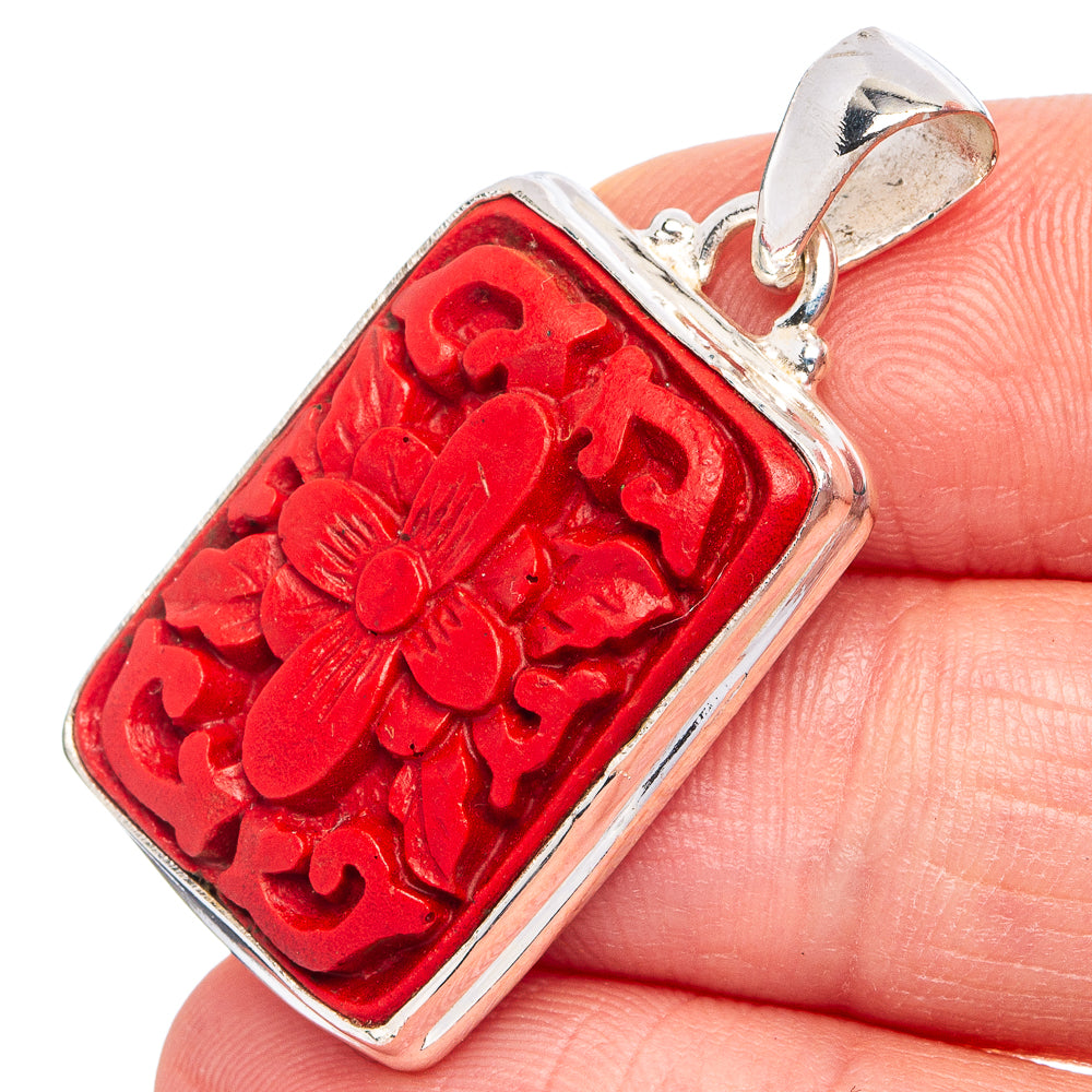 Cinnabar Pendant 1 3/8" (.925 Sterling Silver)