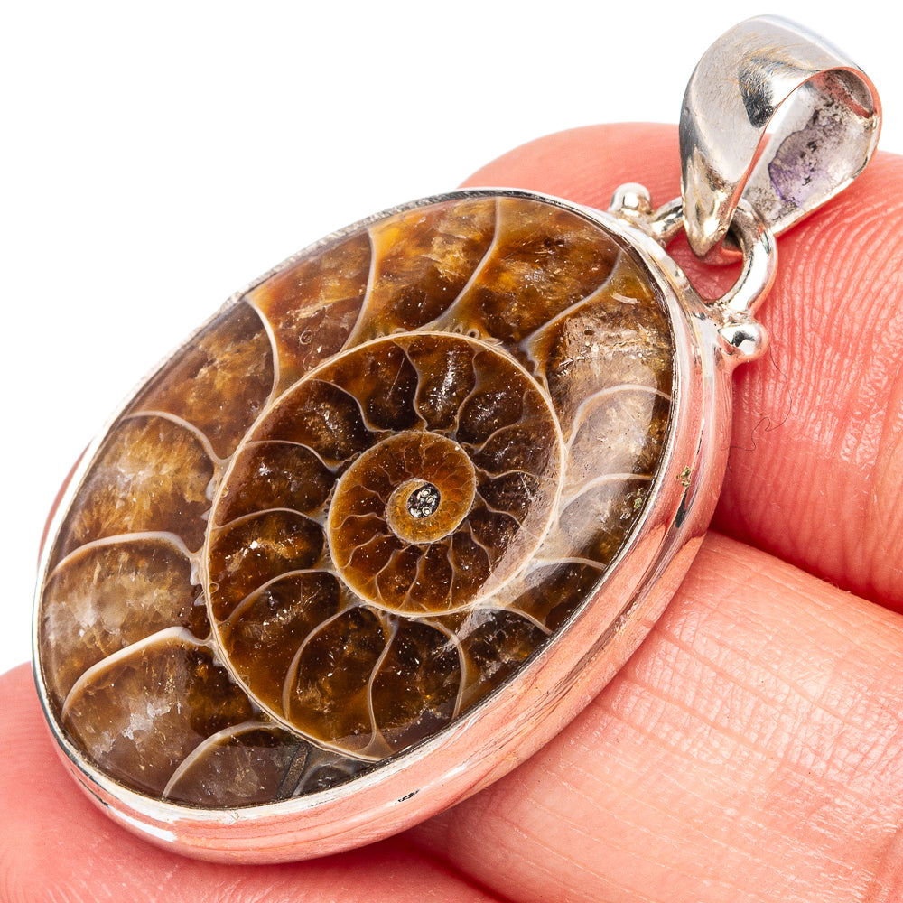 Rare Ammonite Fossil Pendant 1 1/2" (925 Sterling Silver) P43386