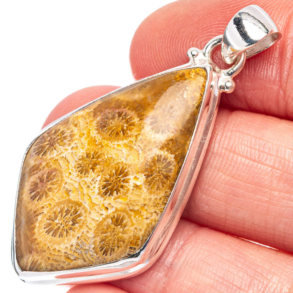Fossil Coral Pendant 1 3/4" (.925 Sterling Silver)