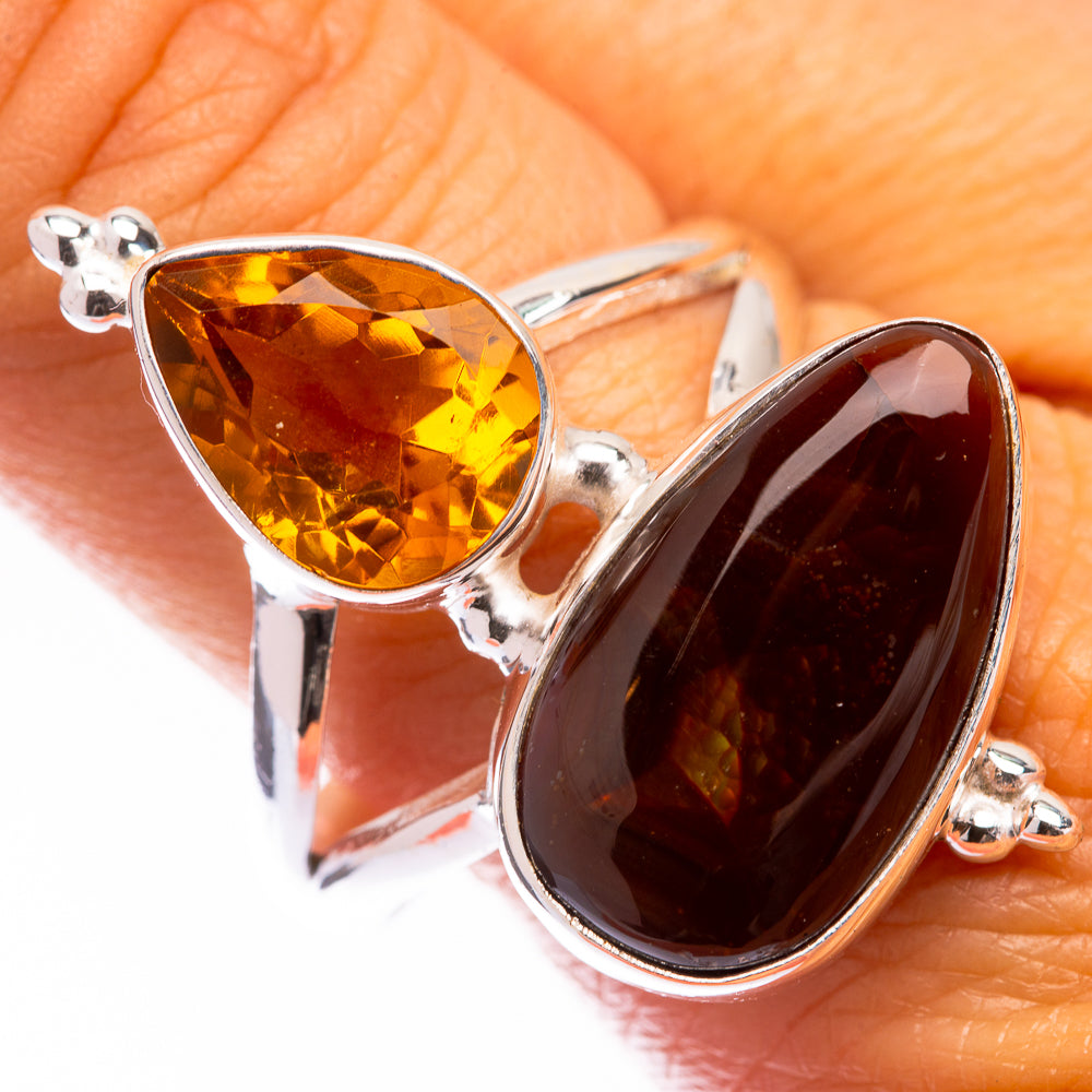 Large Mexican Fire Agate, Citrine Ring Size 11.25 (925 Sterling Silver) R140837