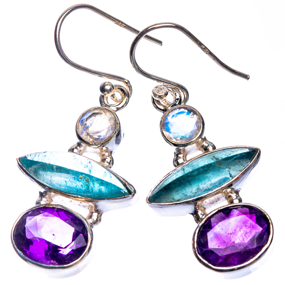 Amethyst, Aquamarine, Rainbow Moonstone Earrings 1 5/8" (925 Sterling Silver) E432694
