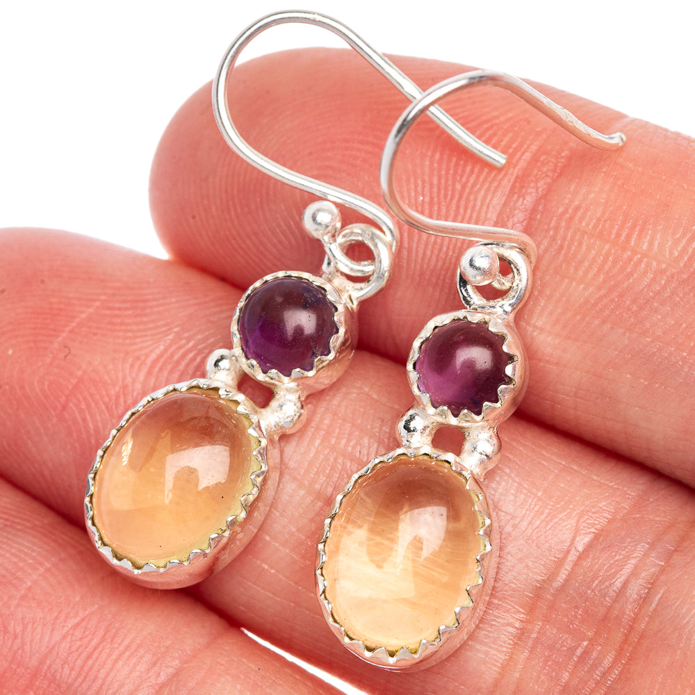 Rare Citrine, Amethyst Earrings 1 3/8" (925 Sterling Silver) E1053