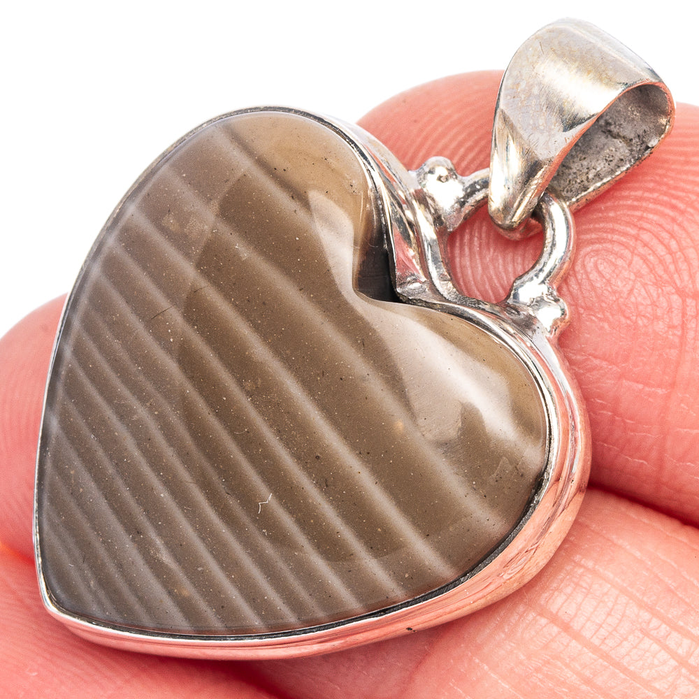Striped Flint Heart Pendant 1 3/8" (925 Sterling Silver) P40238