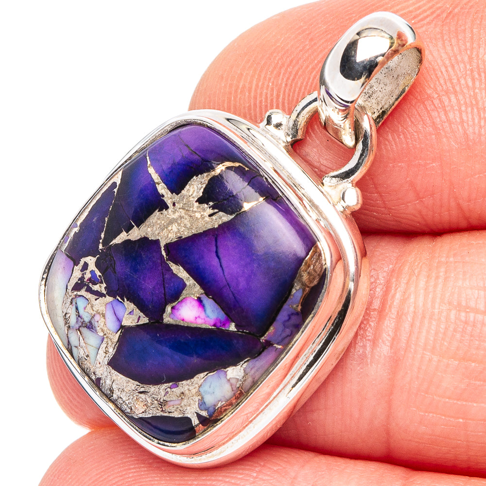 Purple Dahlia Mohave Turquoise Pendant 1 1/8" (.925 Sterling Silver)