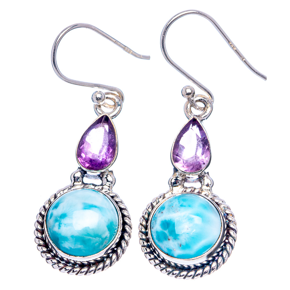 Rare Larimar, Amethyst Earrings 1 1/2" (.925 Sterling Silver)